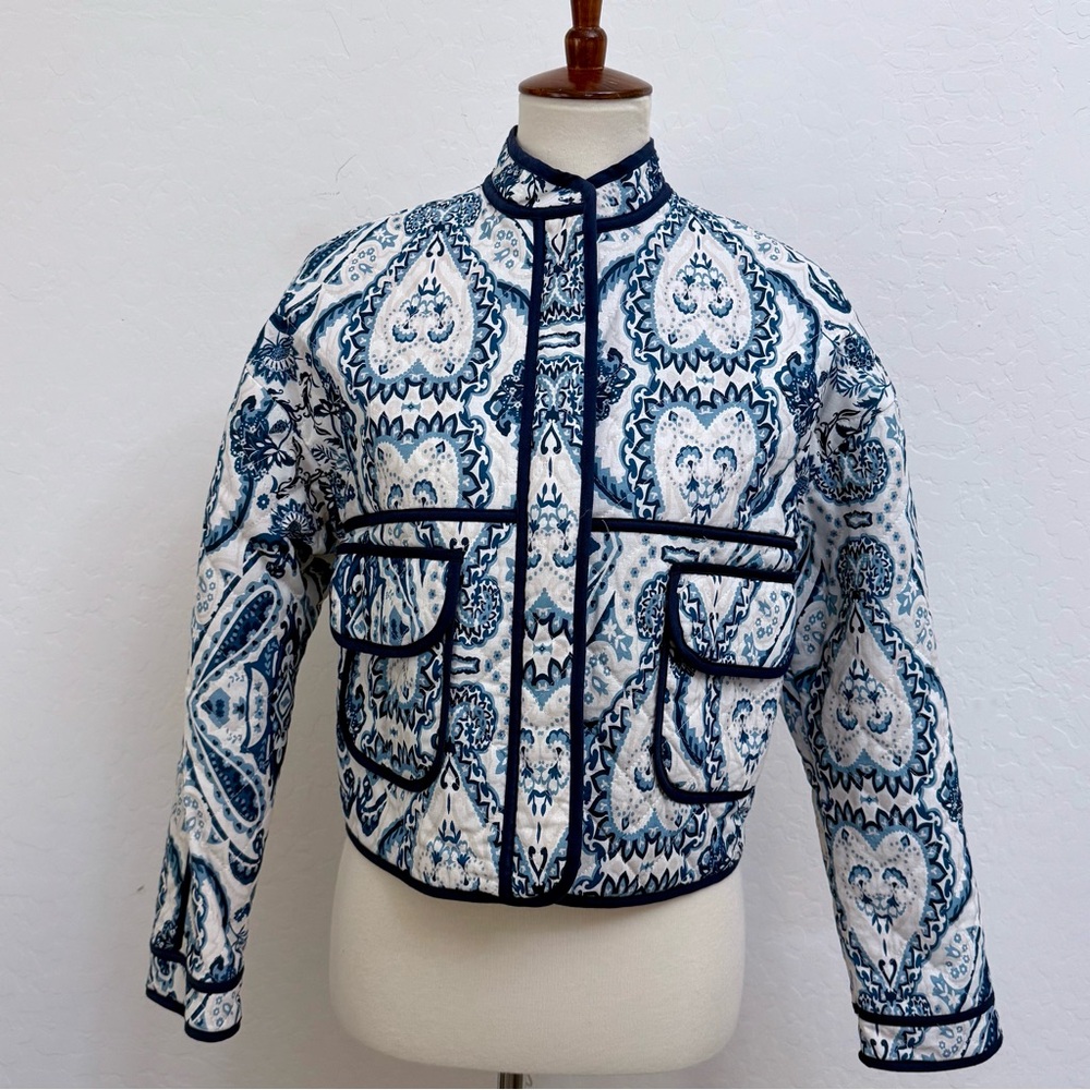 Honey & Sparkle Blue and White Patterned Jacket